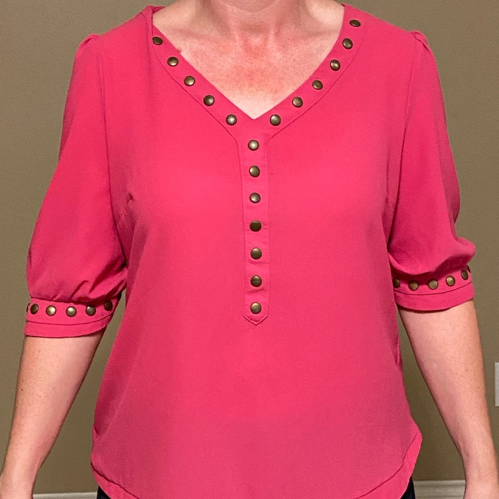 Medium hot pink top with gold button detail